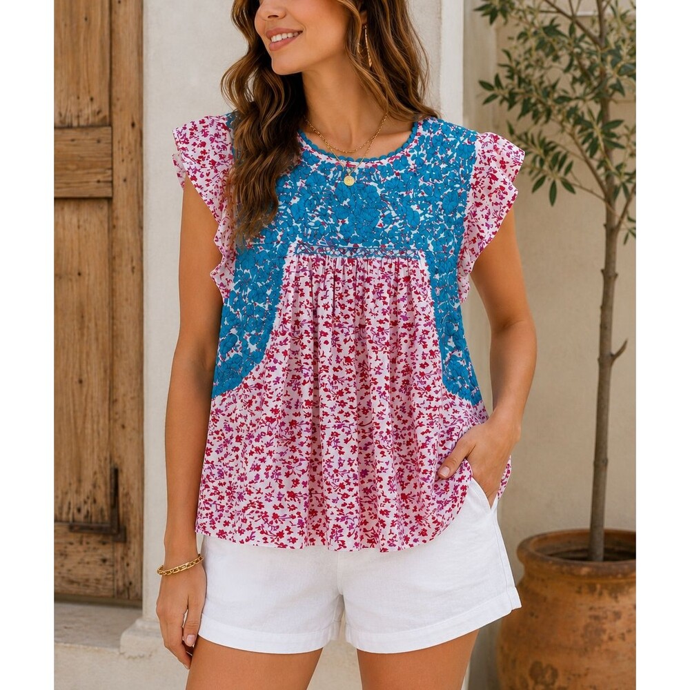 Sister Mary Floral Embroidered Babydoll Top Peasant Boho Cottagecore XS